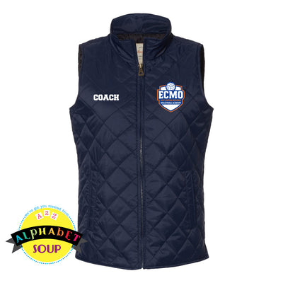 Navy quilted vest with embroidered logo and optional name.
