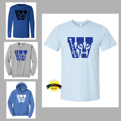 John Weldon W wolfpack design on tees and sweatshirts