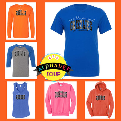 Arched mixed pattern grizzlies dsign on your choice of tees and sweatshirts