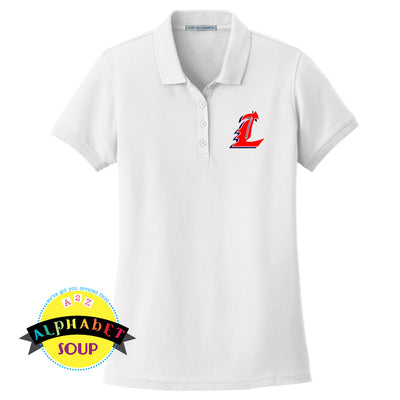 Liberty High School white basic polo with L logo