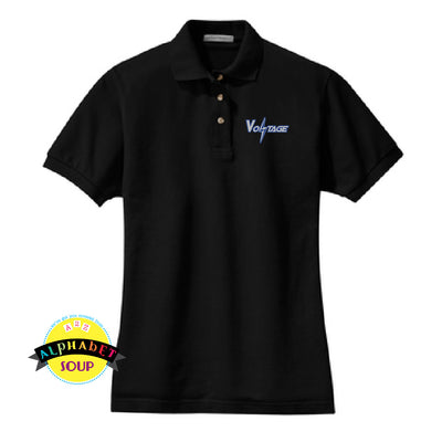 Port Authority ladies cotton polo with the Voltage Volleyball logo embroidered on the left chest.