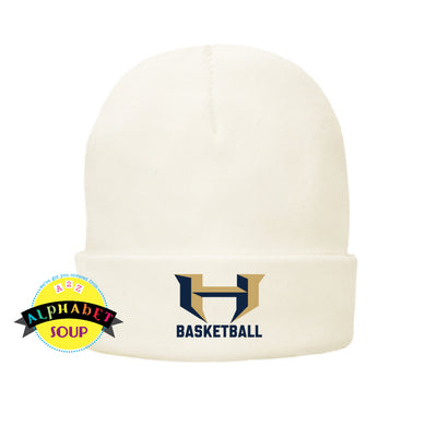 Port and Co cuff beanie with holt basketball logo embroidered on the front