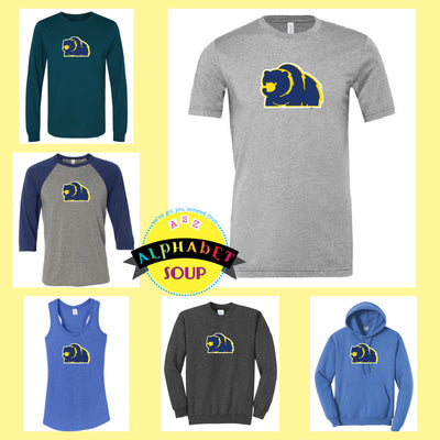 Heritage Elementary Bear Logo design on tees and sweatshirts collage
