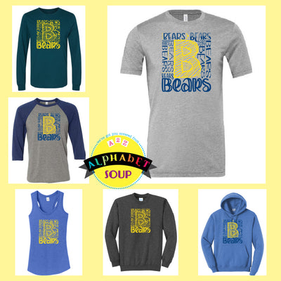 Heritage Elementary Bears Typography Design on tees and sweatshirts collage