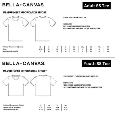 Bella Canvas short sleeve tee spec sheet