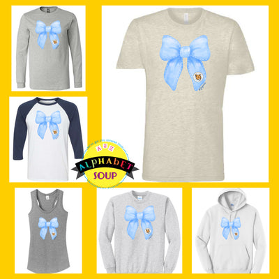 Journey elementary big bow design on tees and sweatshirt collage.