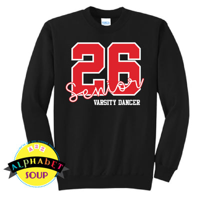 varsity dancer senior 26 design on port and co sweatshirt in red and black