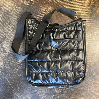 black puffer crossbody purse