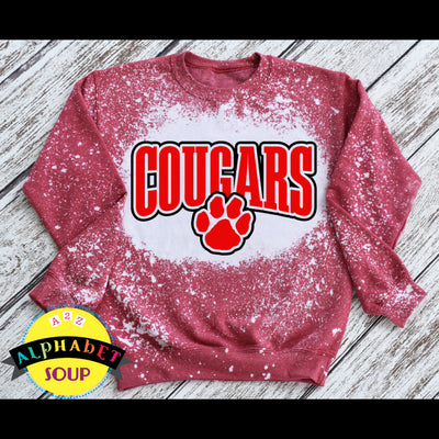 Bleached Crewneck Sweatshirt with the Castlio Cougars Paw design