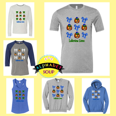 Lakeview Elementary Bows and Logos design on tees and sweatshirts collage 