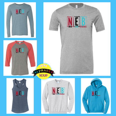 new era baseball boxed NEB design on your choice of clothing listed 