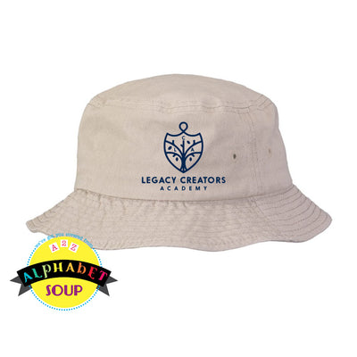 Beige bucket hat with 'Legacy Creators Academy' logo on a white background