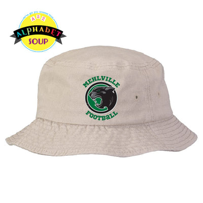 Mehlville Football logo on bucket hat in beige