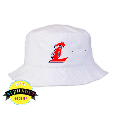 Liberty High School L logo on white bucket hat
