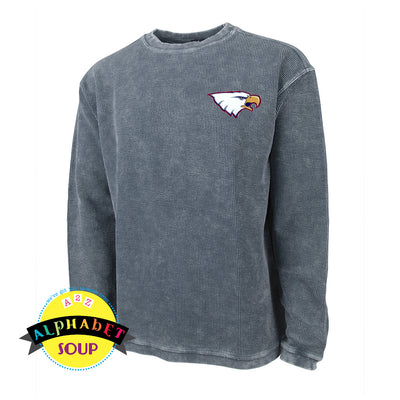 Liberty High School eagle logo on grey camden crewneck sweatshirt