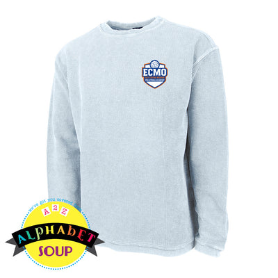 ECMO logo on light blue camden crewneck