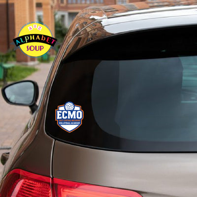 Car with ECMO Volleyball Academy decal on the back window.