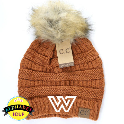 CC pom beanie with WWF logo embroidered on the front 