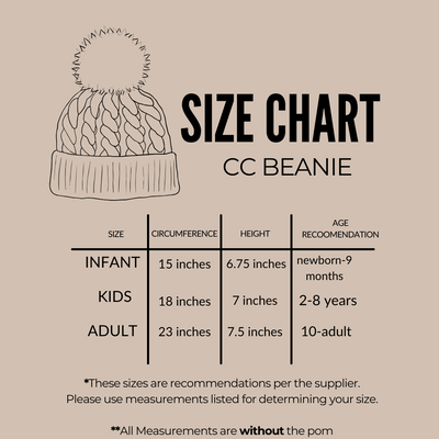 CC Beanie Size Chart