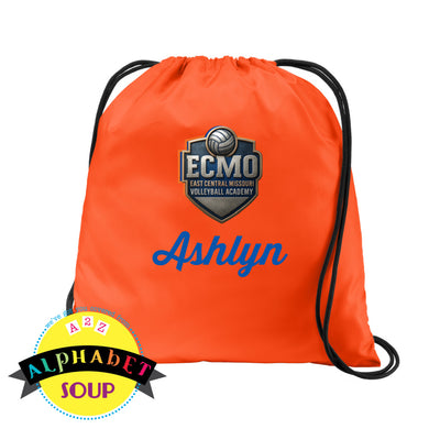 Orange drawstring bag with ECMO logo and optional name 