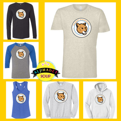 Journey elementary journey circle logo design on tees and sweatshirt collage.