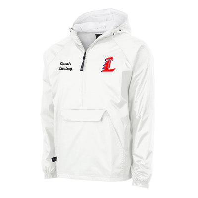 Liberty High School L logo with name on white classic lined pullover