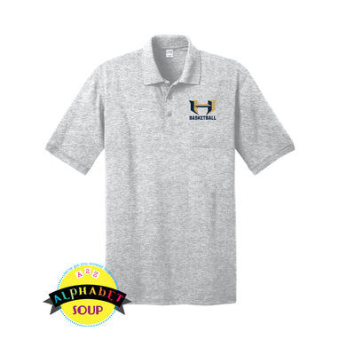 Cotton Port Authority polo with embroidered holt basketball logo on the left chest