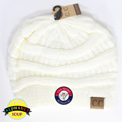 Classic CC beanie in Ivory with the USA Prime Baseball logo embroidered.