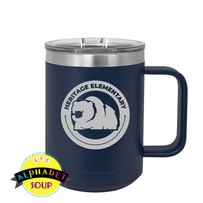 heritage elementary logo on stainless steel coffee mug navy