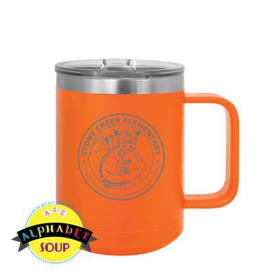 JDS Coffee mug etched with the Stone Creek Elementary Logo