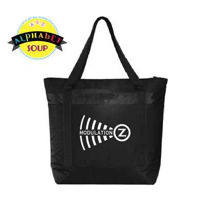 Modulation Z logo on black cooler tote bag