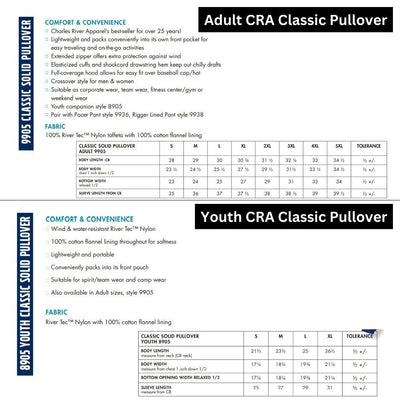 CRA Classic Lined Pullover Specs