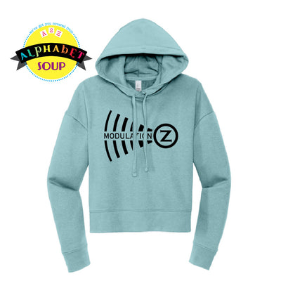 Modulation Z logo on teal fleece cropped hoodie