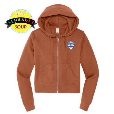ECMO logo on brown cropped fleece jacket