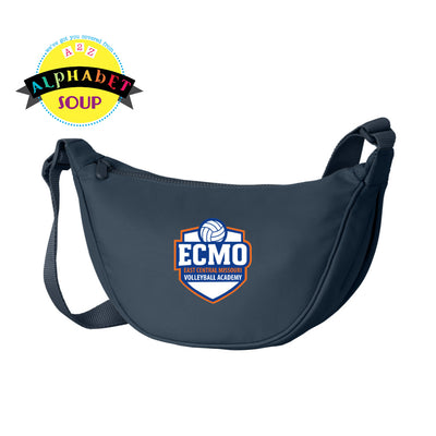 ecmo volleyball logo on navy crossbody bag