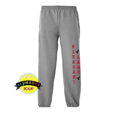 elastic cuff sweatpants with pleasant lane on left leg