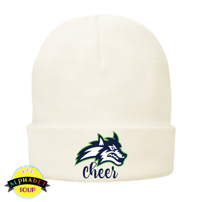 Cuffed lined Beanie embroidered with the Jr Wolves Cheer logo.