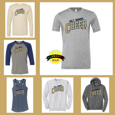 Holt Cheer diagonal design on the tees and sweatshirt collage