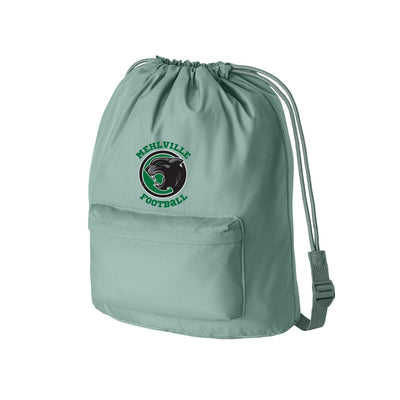 Mehlville football logo on diamond cinch bag in sage