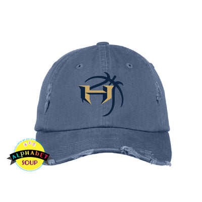 Distressed hat with holt basketball logo embroidered on the center