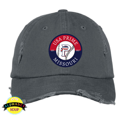 Charcoal distressed baseball hat with USA Prime Missouri Logo embroidered