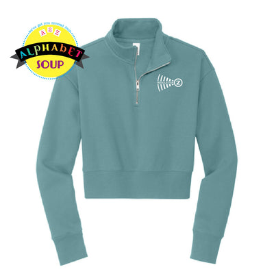 Modulation Z logo on teal half zip fleece cropped pullover