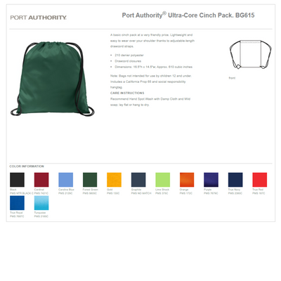 Port Authority drawstring bag color chart