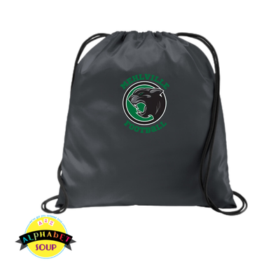 Mehlville football logo on drawstring bag in graphite