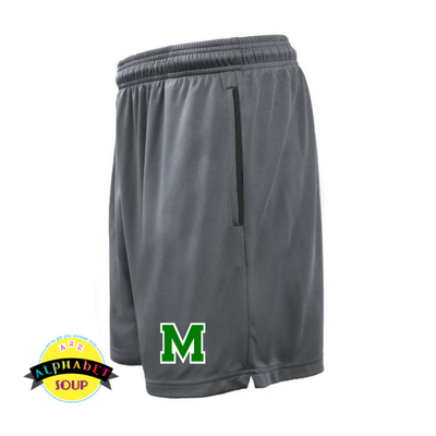 mehlville football m logo on driveline shorts with black