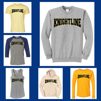 FHN Arched Knightline design on sweatshirts and tees collage