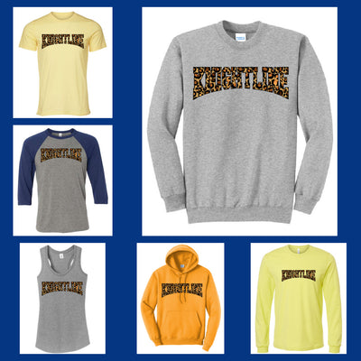 FHN Knightline Leopard Print Arched Knightline design on sweatshirts and tees collage