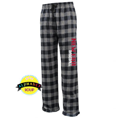 Pennant flannel pants with New Era Baseball down the leg.