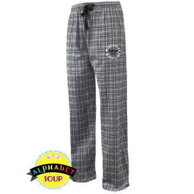 Youth and Adult Pennant flannel pants with WWF logo on the left leg 