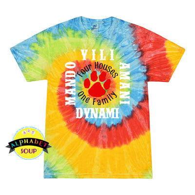 Colortone Tie Dye tee with Four House One Family Design